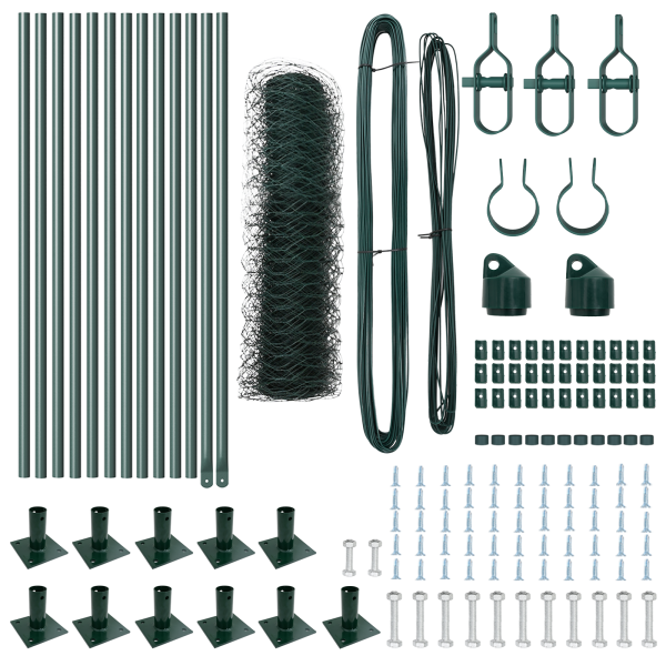 Cerca Hexagonal  Verde 0.4x25 m Acero. Postes de Cerca  con Base 13 pcs Ø32mm 50cm Acero Galvanizado M 4