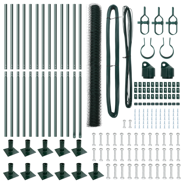 Cerca Hexagonal  Verde 1.6x25 m de Acero. Postes de Cerca  con Placas de Base 13 pcs Ø32mm 88.5cm de Acero Galvanizado M 4
