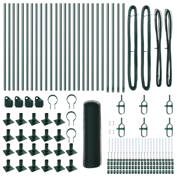 Cerca Hexagonal  Verde 0.4x50 m Acero. Postes de Cerca  con Placas Base 13 pcs Ø32mm 50cm Acero Galvanizado M 4