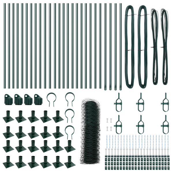 Cerca Hexagonal  Verde 0.4x50 m Acero. Postes de Cerca  con Placas de Base 13 pcs Ø32mm 50cm Acero Galvanizado M 4