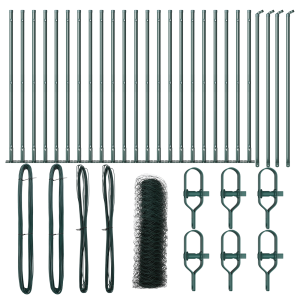 Valla Hexagonal  Verde 0.8x50 m Acero. Postes de Valla  con Bases 13 pcs Ø32mm 90cm Acero Galvanizado H