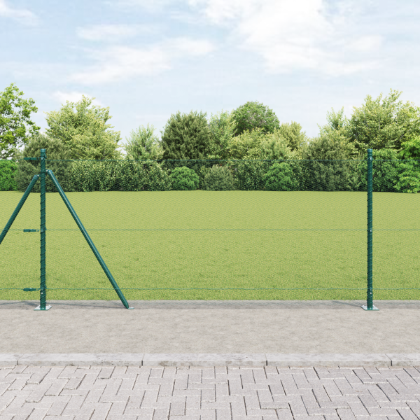 Cerca Hexagonal  Verde 1x50 m Acero. Postes de Cerca  con Placas de Base 13 pcs Ø32mm 110cm Acero Galvanizado D