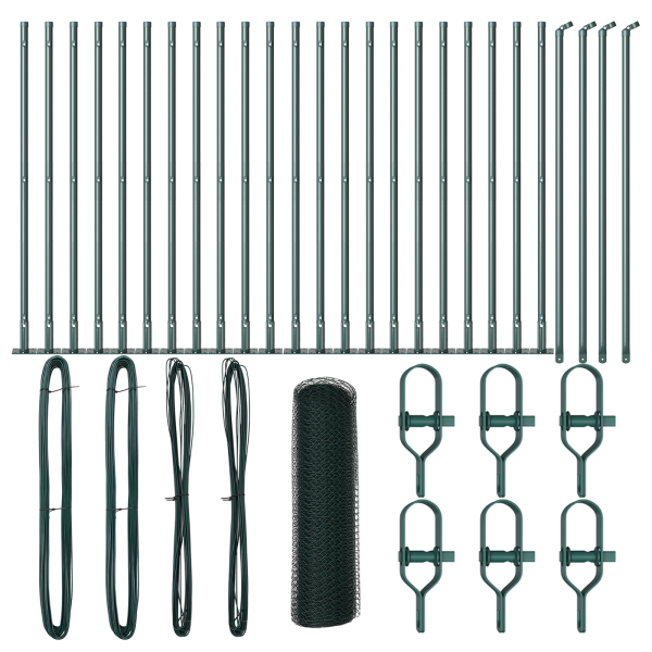 Cerca Hexagonal  Verde 1x50 m Acero. Postes de Cerca  con Placas de Base 13 pcs Ø32mm 110cm Acero Galvanizado M 2