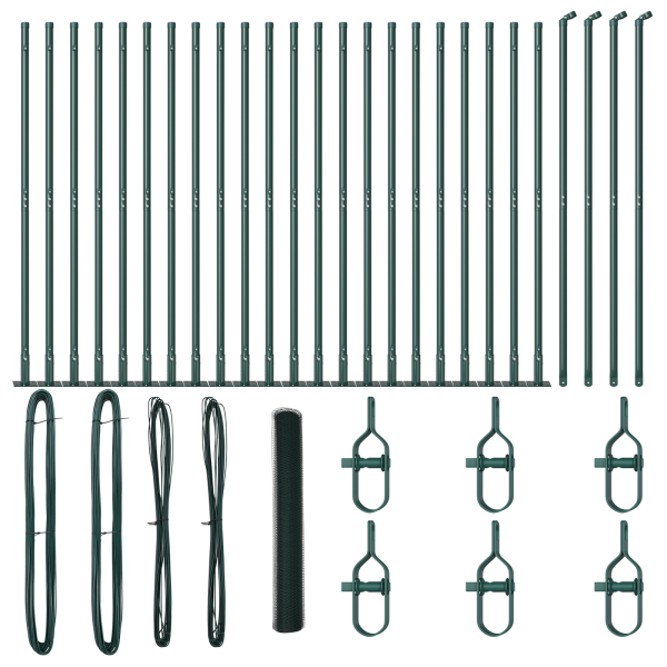 Cerca Hexagonal  Verde 1.2x50 m Acero. Postes de Cerca  con Placas Base 13 pcs Ø32mm 68.5cm Acero Galvanizado M 2