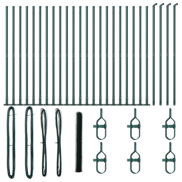 Cerca Hexagonal Verde 1.4x50 m de Acero.  Poste de Cerca con Bases 13 pcs Ø32mm 78.5cm de Acero Galvanizado M 2