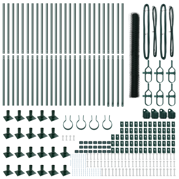 Cerca Hexagonal Verde 1.4x50 m de Acero.  Poste de Cerca con Bases 13 pcs Ø32mm 78.5cm de Acero Galvanizado M 4