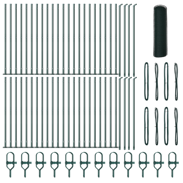 Cerca Hexagonal  Verde 0.4x100 m Acero. Postes de Cerca  con Placas de Base 13 pcs Ø32mm 50cm Acero Galvanizado M 2