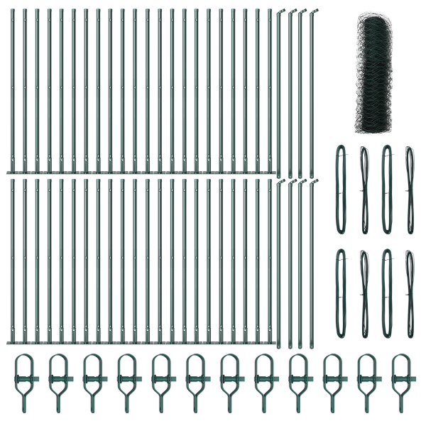 Cerca Hexagonal  Verde 0.4x100 m Acero. Postes de cerca  con bases 13 pcs Ø32mm 50cm Acero galvanizado M 2