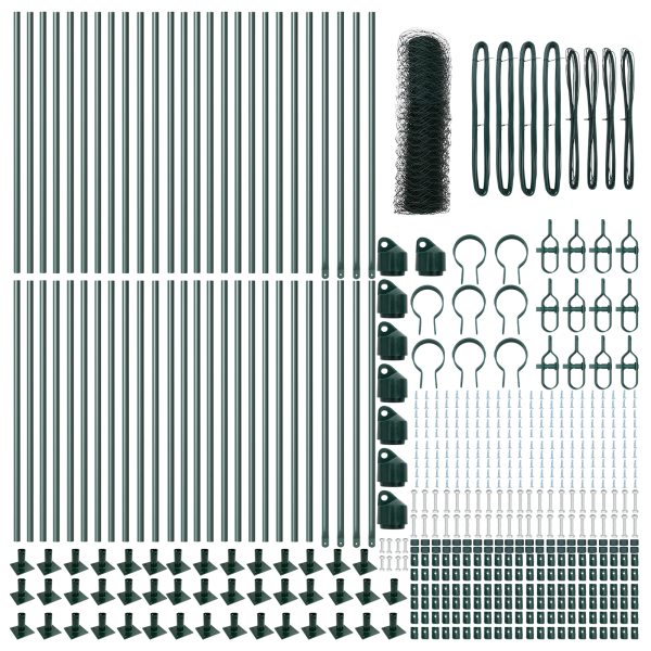 Cerco Hexagonal  Verde 0.8x100 m Acero. Postes de Cerco  con Bases 13 pcs Ø32mm 90cm Acero Galvanizado M 5