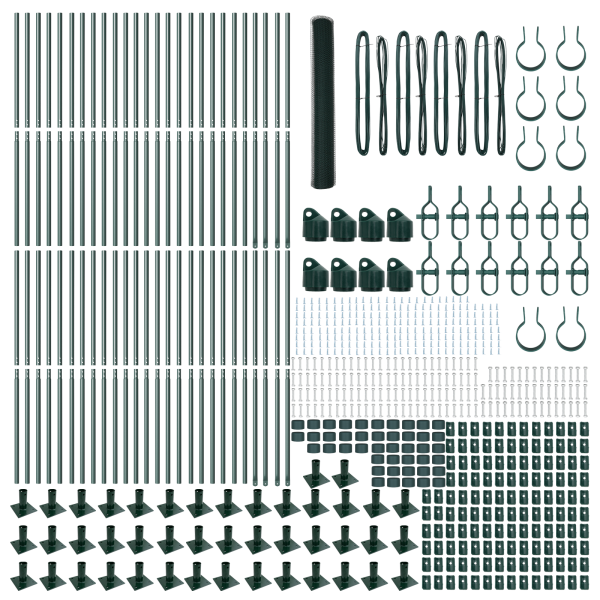 Cerca Hexagonal  Verde 1.2x100 m Acero. Postes de Cerca  con Placas de Base 13 pcs Ø32mm 68.5cm Acero Galvanizado M 4