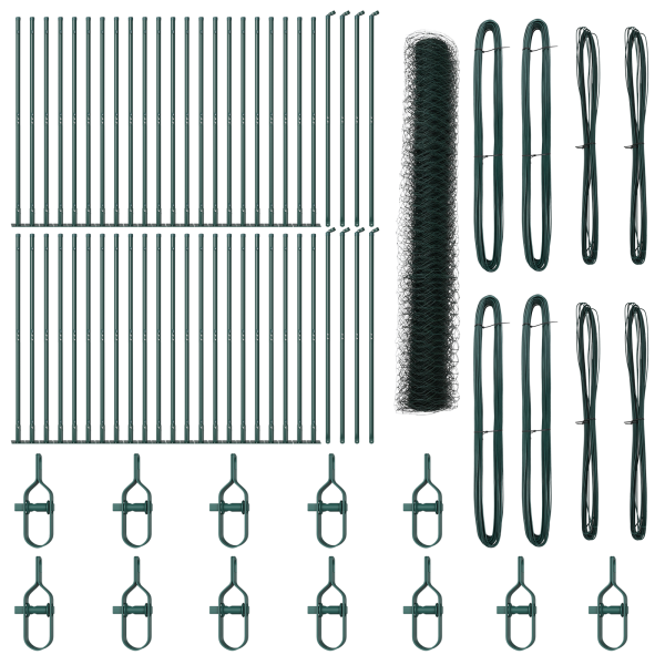 Cerca Hexagonal  Verde 1.2x100 m Acero. Postes de cerca  con bases 13 pcs Ø32mm 68.5cm Acero Galvanizado M 2