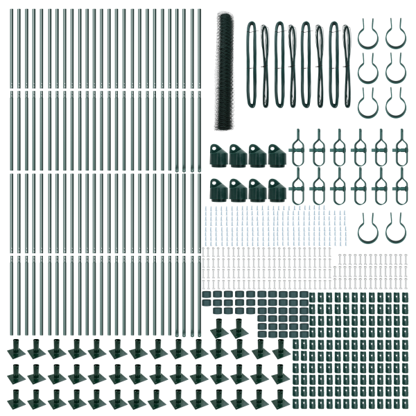 Cerco Hexagonal Verde 1.2x100 m Acero.  Postes de Cerco con Placas de Base 13 pcs Ø32mm 68.5cm Acero Galvanizado M 4