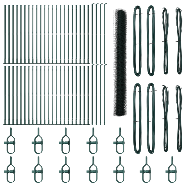 Cerca Hexagonal  Verde 1.5x100 m Acero. Postes para Cerca  con Bases 13 pcs Ø32mm 83.5cm Acero Galvanizado M 2