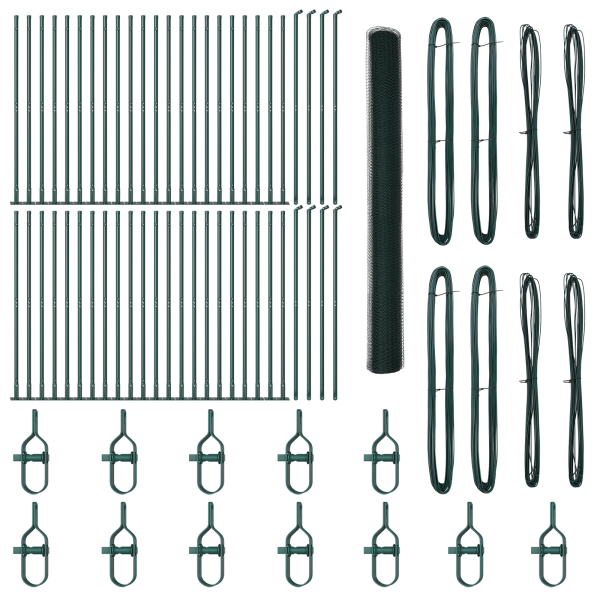 Valla Hexagonal  Verde 1.6x100 m Acero. Postes de Valla  con Placas Base 13 pcs Ø32mm 88.5cm Acero Galvanizado M 2