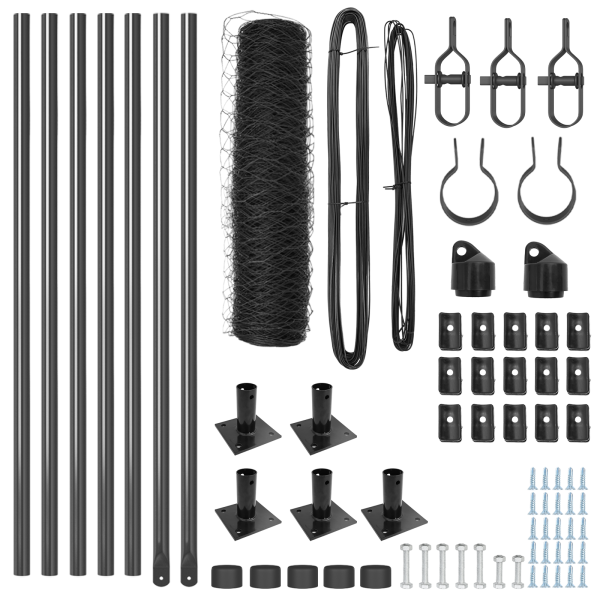 Cerca Hexagonal Gris 0.4x10 m Acero.  Poste de Cerca con Placas de Base 7 pcs Ø32mm 50cm Acero Galvanizado M 4
