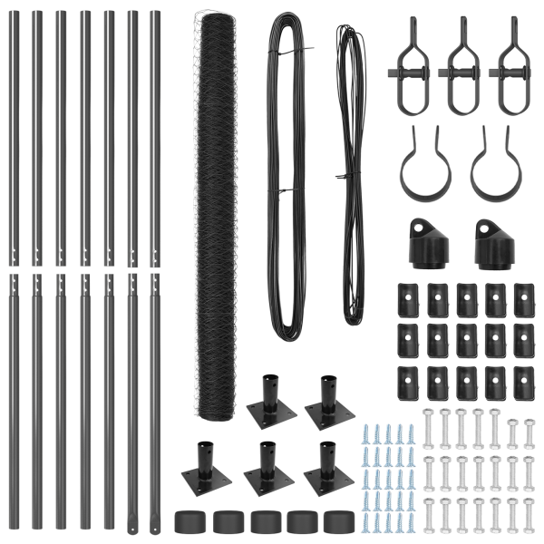 Cerca Hexagonal  Gris 1.4x10 m Acero. Postes para Cerca  con Placas de Base 7 pcs Ø32mm 78.5cm Acero Galvanizado M 4