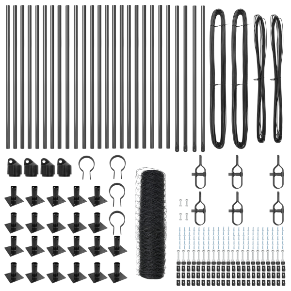 Cerca Hexagonal Gris 0.6x50 m Acero.  Poste de Cerca con Bases 13 pcs Ø32mm 70cm Acero Galvanizado M 4