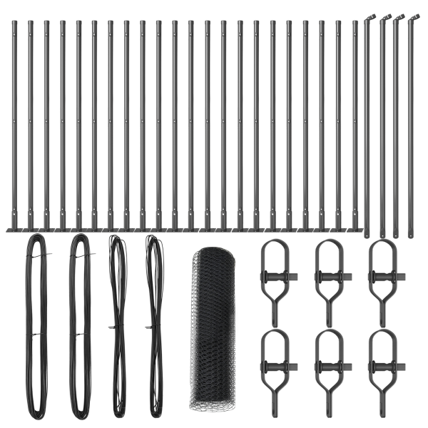 Cerca Hexagonal  Gris 0.8x50 m de Acero. Postes de Cerca  con Placas Base 13 pcs Ø32mm 90cm de Acero Galvanizado M 2