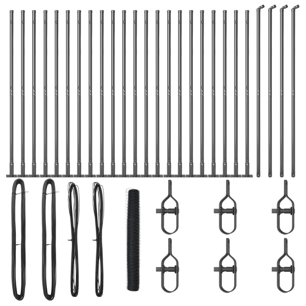 Cerca Hexagonal Gris 1.2x50 m Acero.  Postes de Cerca con Base 13 pcs Ø32mm 68.5cm Acero Galvanizado M 4