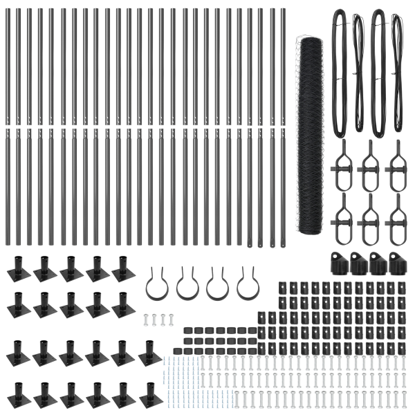 Cerca Hexagonal Gris 1.2x50 m Acero.  Postes de Cerca con Placas de Base 13 pcs Ø32mm 68.5cm Acero Galvanizado M 4