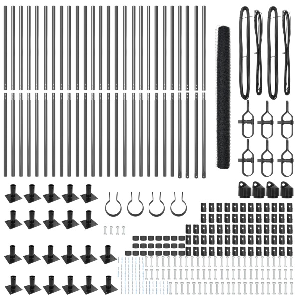 Cerca Hexagonal  Gris 1.5x50 m de Acero. Postes de Cerca  con Placas Base 13 pcs Ø32mm 83.5cm de Acero Galvanizado M 4