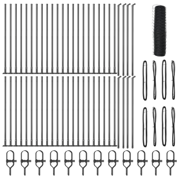 Cerca Hexagonal  Gris 0.5x100 m Acero. Postes de Cerca  con Placas de Base 13 pcs Ø32mm 70cm Acero Galvanizado M 2