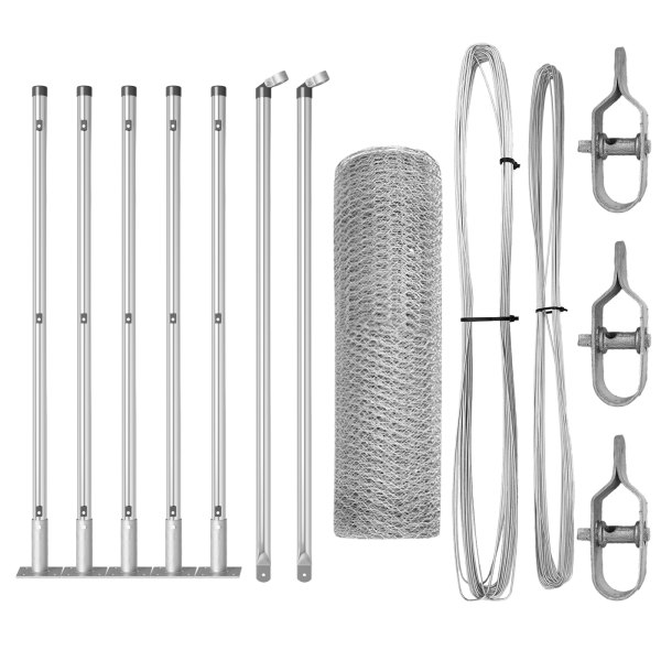 Cerca Hexagonal 0.5x10 m de Acero Galvanizado.  Postes de Cerca con Placas Base 7 pcs Ø32mm 70cm de Acero Galvanizado M 4