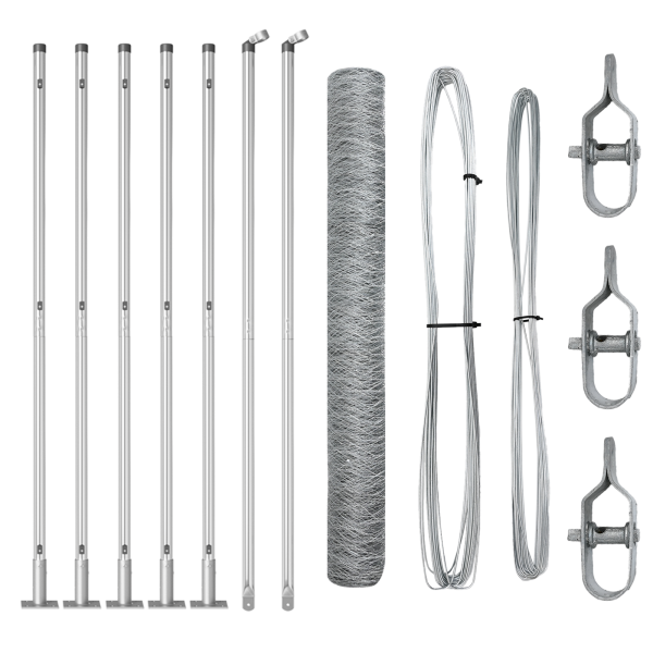 Cerca Hexagonal  1x10 m Acero Galvanizado. Postes de Cerca  con Platos de Base 7 pcs Ø32mm 110cm Acero Galvanizado M 2