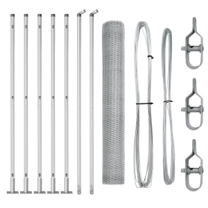 Cerca hexagonal  1.2x10 m de acero galvanizado. Postes de cerca  con bases 7 pcs Ø32mm 68.5cm de acero galvanizado H
