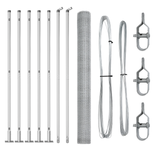 Cerca Hexagonal  1.5x10 m Acero Galvanizado. Postes de cerca  con bases 7 pcs Ø32mm 83.5cm Acero Galvanizado H