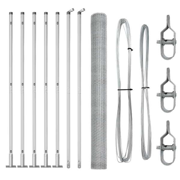 Cerca Hexagonal  1.5x10 m Acero Galvanizado. Postes de cerca  con bases 7 pcs Ø32mm 83.5cm Acero Galvanizado M 2