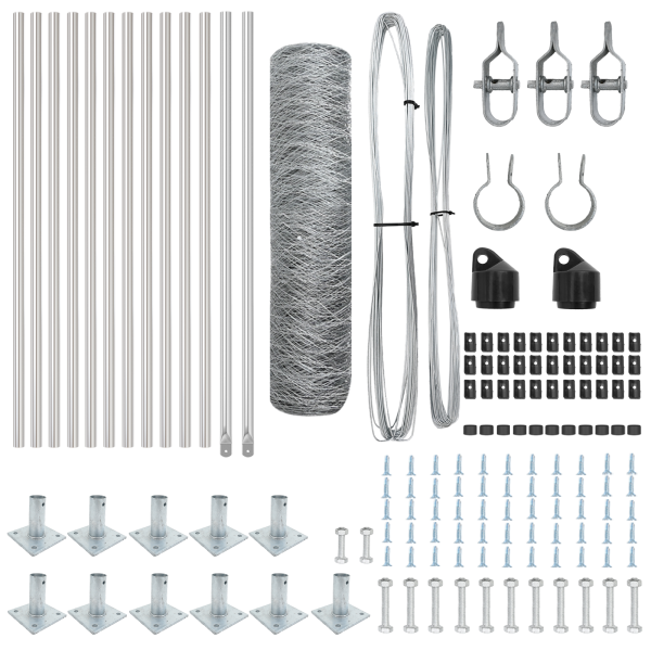 Cerca Hexagonal  con 11 Postes Flangados 0.5x25 m Acero Galvanizado M 5