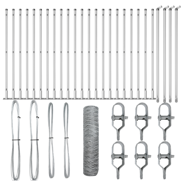 Cerca Hexagonal  0.5x50 m Acero Galvanizado. Postes de Cerca  con Placas de Base 13 pcs Ø32mm 70cm Acero Galvanizado M 2