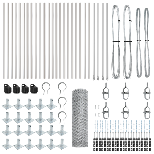 Cerca Hexagonal  0.6x50 m Acero Galvanizado. Postes de Cerca  con Placas de Base 13 pcs Ø32mm 70cm Acero Galvanizado M 4