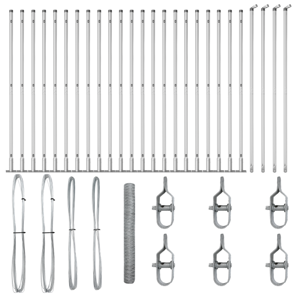 Cerca hexagonal  1.2x50 m de acero galvanizado. Postes para cercar  con platos base 13 pcs Ø32mm 68.5cm de acero galvanizado M 2