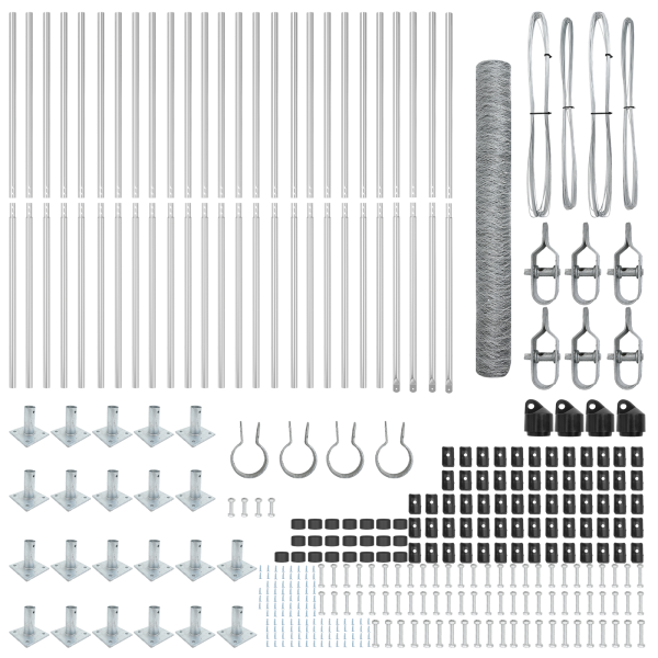 Cerca hexagonal  1.2x50 m de acero galvanizado. Postes para cercar  con platos base 13 pcs Ø32mm 68.5cm de acero galvanizado M 4