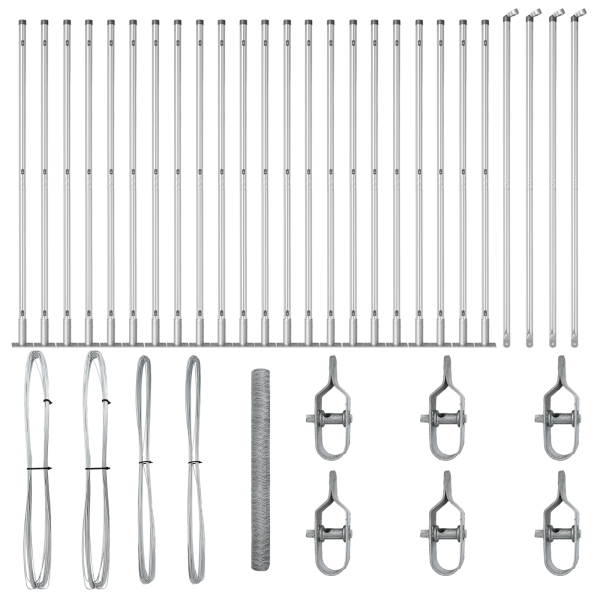 Cerca Hexagonal 1.5x50 m Acero Galvanizado.  Postes de Cerca con Placas Base 13 pcs Ø32mm 83.5cm Acero Galvanizado M 2
