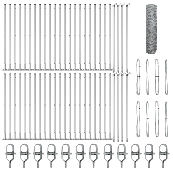 Cerca Hexagonal  0.4x100 m Acero Galvanizado. Postes de cerca  con placas base 13 pcs Ø32mm 50cm Acero Galvanizado M 2
