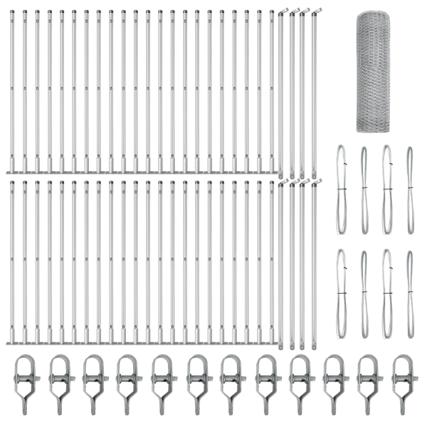 Cerca Hexagonal  1x100 m Acero Galvanizado. Postes de Cerca  con Placas Base 13 pcs Ø32mm 110cm Acero Galvanizado M 2