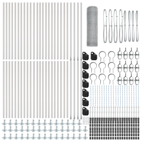 Cerca Hexagonal  1x100 m Acero Galvanizado. Postes de Cerca  con Placas Base 13 pcs Ø32mm 110cm Acero Galvanizado M 4