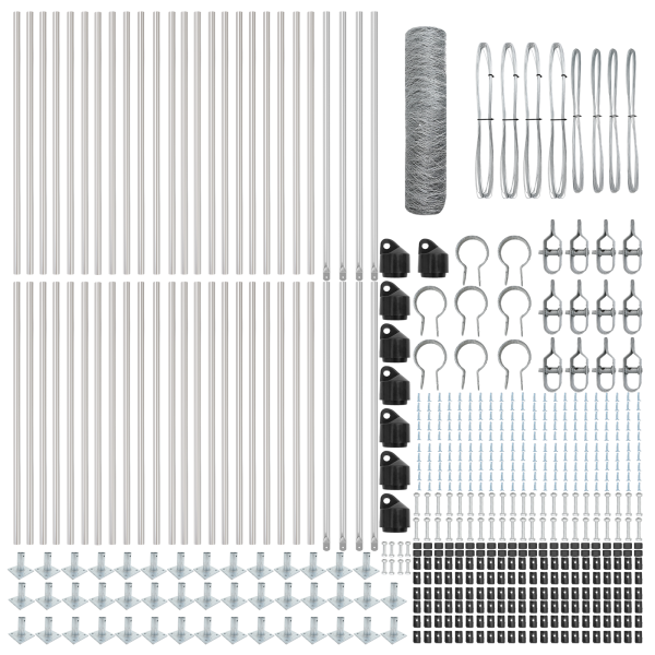 Cerca Hexagonal  1x100 m Acero Galvanizado. Postes de Cerca  con Base 13 pcs Ø32mm 110cm Acero Galvanizado M 4