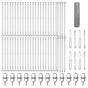 Cerca Hexagonal  1x100 m Acero Galvanizado. Postes de Cerca  con Placas de Base 13 pcs Ø32mm 110cm Acero Galvanizado H