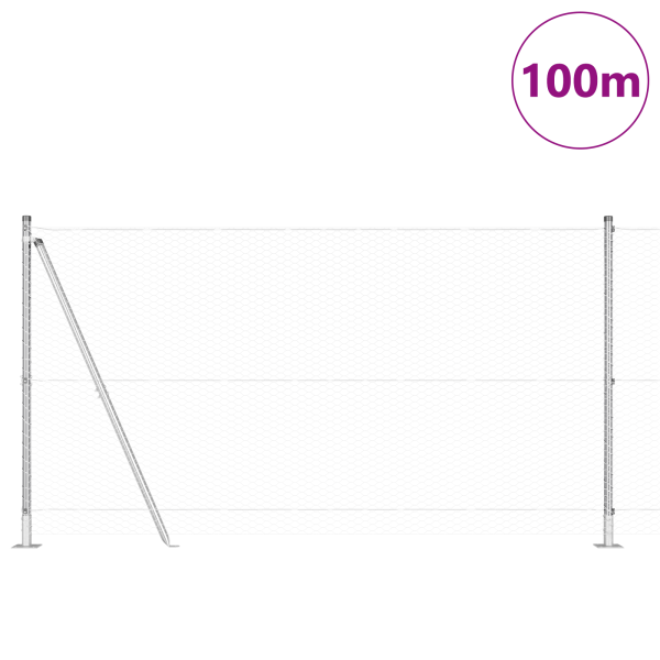 Cerca Hexagonal  1.2x100 m Acero Galvanizado. Postes de Cerca  con Placas Base 13 pcs Ø32mm 68.5cm Acero Galvanizado M 3
