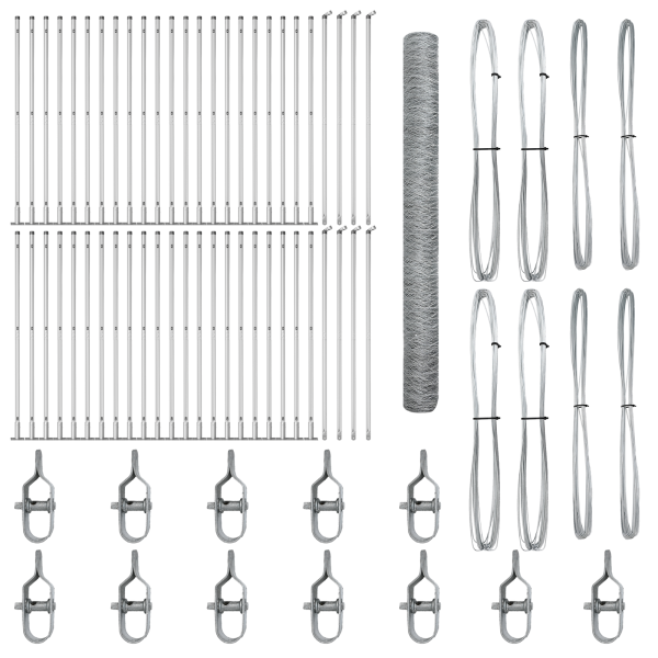 Cerca Hexagonal  1.5x100 m Acero Galvanizado. Postes de Cerca  con Placas de Base 13 pcs Ø32mm 83.5cm Acero Galvanizado M 2