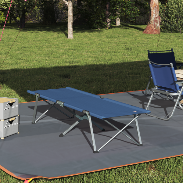 Cama de Camping Plegable Azul Metal. Tela Estándar Plegable D