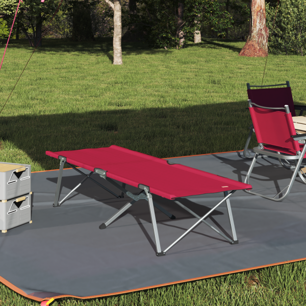 Cama de Camping Plegable Roja Metal y Tela Estándar Plegable D
