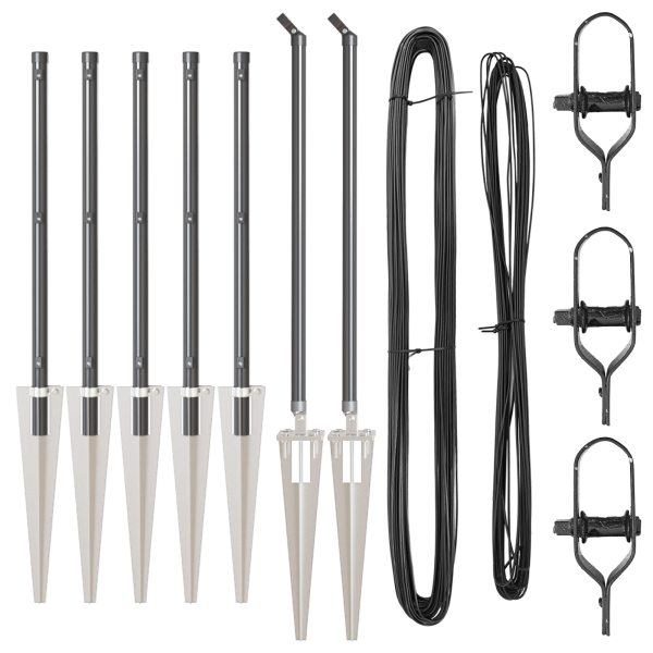 Postes de Cerca com Conjunto de Cravos Manual 7 pcs Cinzeto M 3