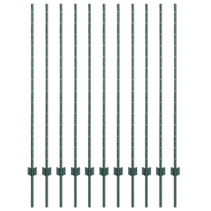 Postes de Cerca 11 pcs Canal em U Verde 140 cm Aço H