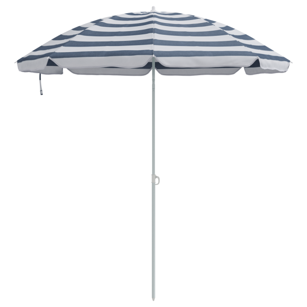 Parasol de Praia  com Pau de Metal Azul e Branco 161x193 cm em Poliéster M 4