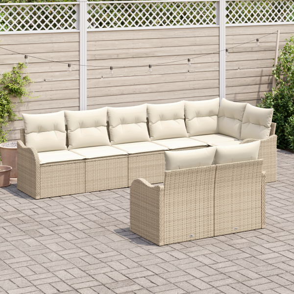 Conjunto de Sofá de Jardim  8 Peças com Almofadas Bege Rattan M 3